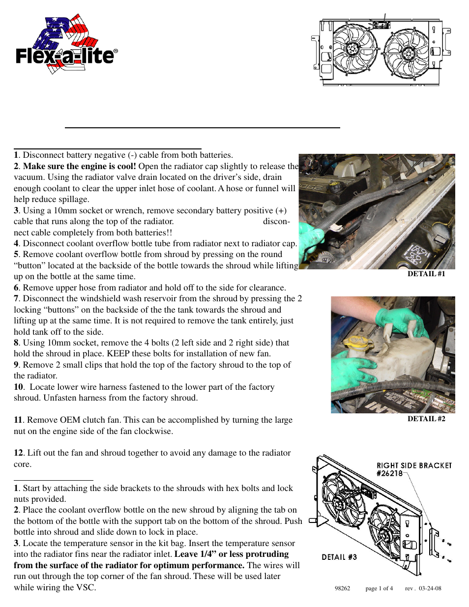 Flex-a-Lite 262 Dual Electric Fan User Manual | 4 pages