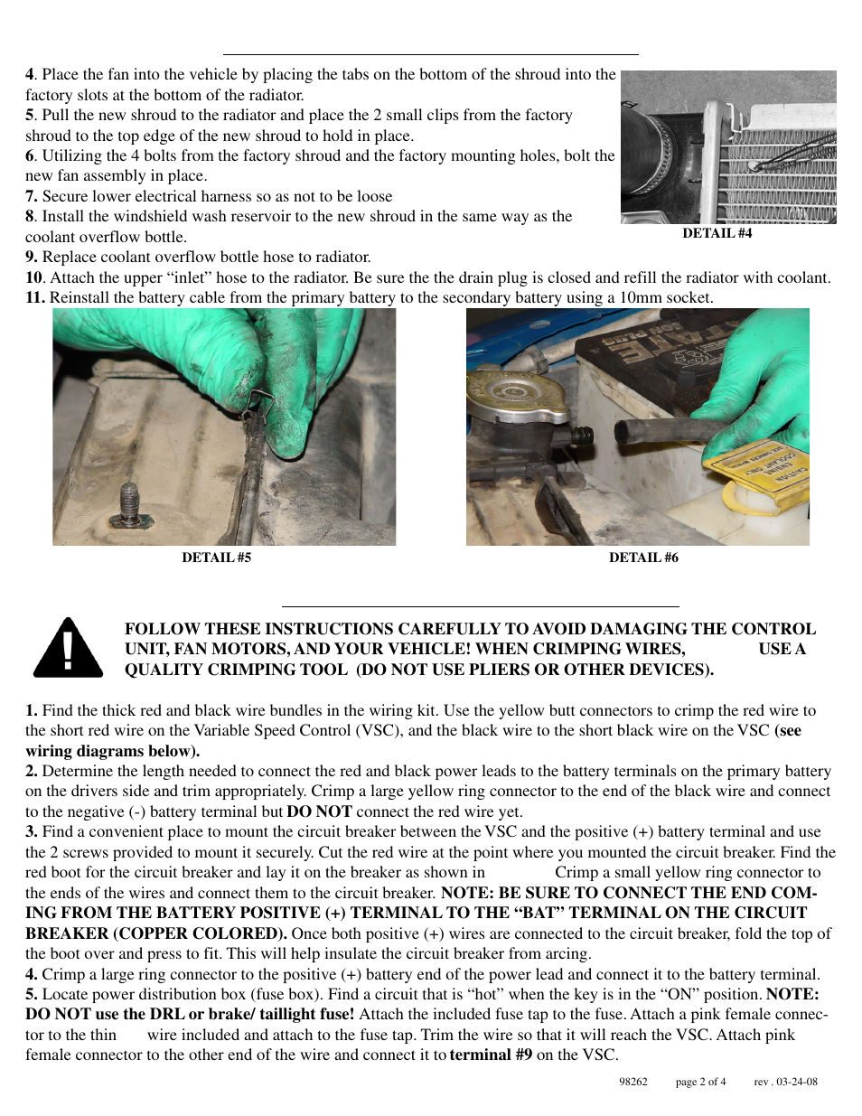 Installation (continued from page 1), Wiring the variable speed control | Flex-a-Lite 262 Dual Electric Fan User Manual | Page 2 / 4