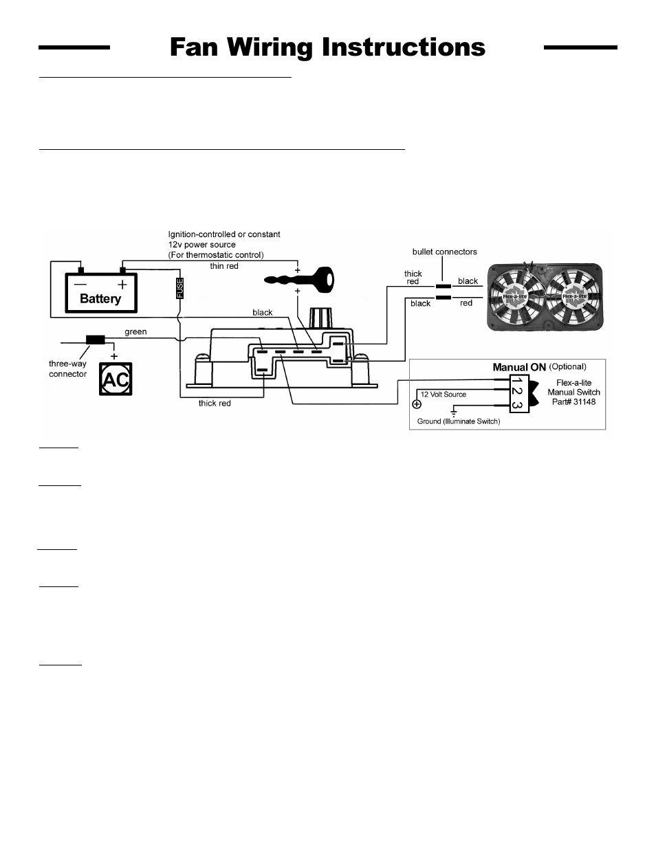 Fan wiring instructions | Flex-a-Lite 240 Pusher Fan User Manual | Page 2 / 3