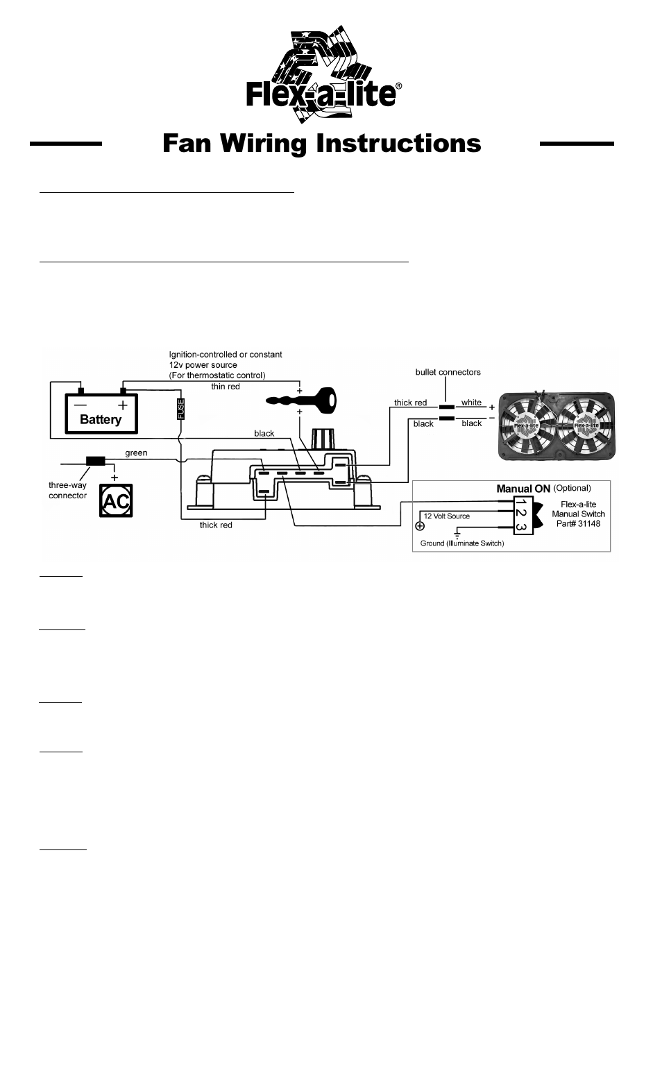Fan wiring instructions | Flex-a-Lite 220 Puller Fan User Manual | Page 2 / 3