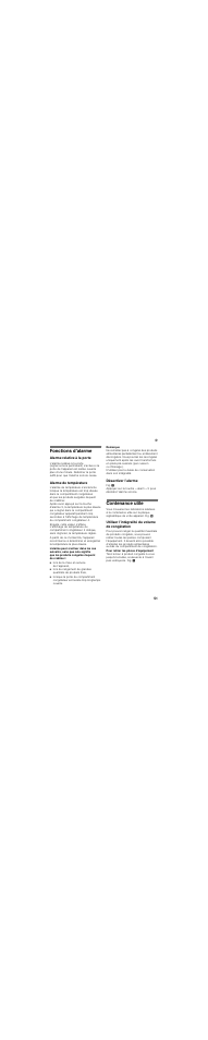 Fonctions d'alarme, Alarme relative à la porte, Alarme de température | Lors de la mise en service de l’appareil, Désactiver l’alarme, Contenance utile, Utiliser l’intégralité du volume de congélation, Pour retirer les pièces d’équipement | Neff KI6773D30 User Manual | Page 51 / 112