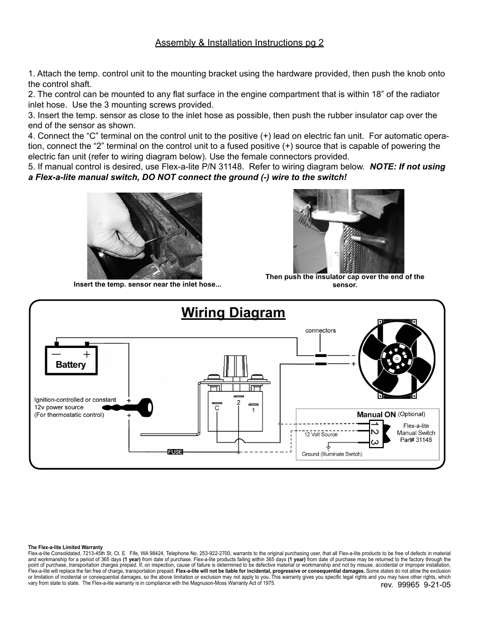 Wiring diagram | Flex-a-Lite 55 Auxiliary Electra-Fan User Manual | Page 2 / 2