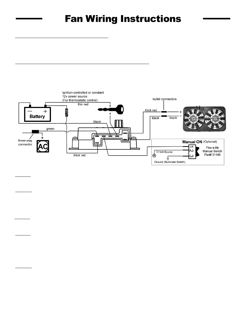 Fan wiring instructions | Flex-a-Lite 425 86-92 Toyota Supra Electric Cooling Fan User Manual | Page 2 / 3
