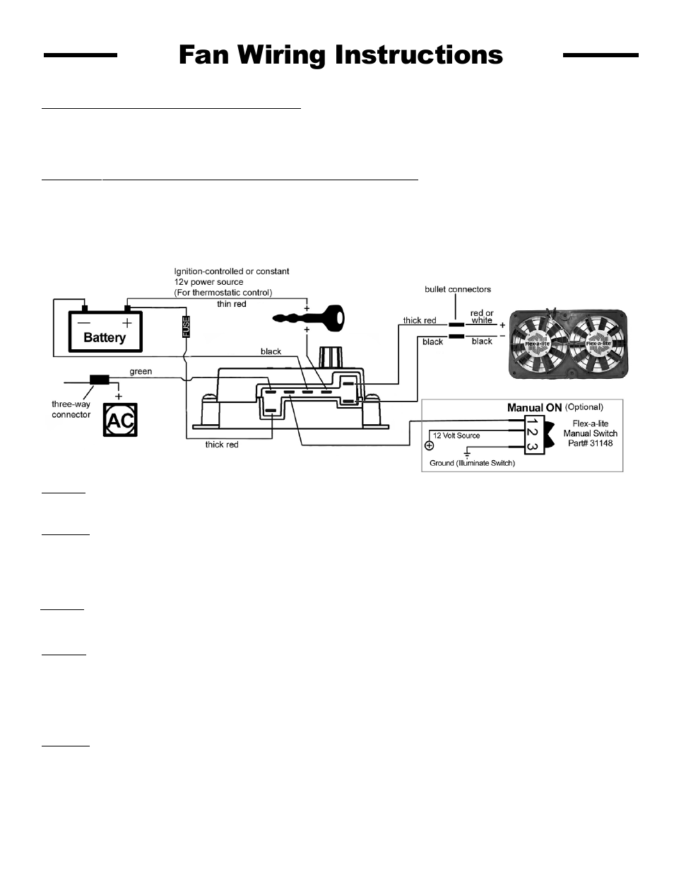 Fan wiring instructions | Flex-a-Lite 325 Mitsubishi Eclipse Electric Fan User Manual | Page 2 / 3