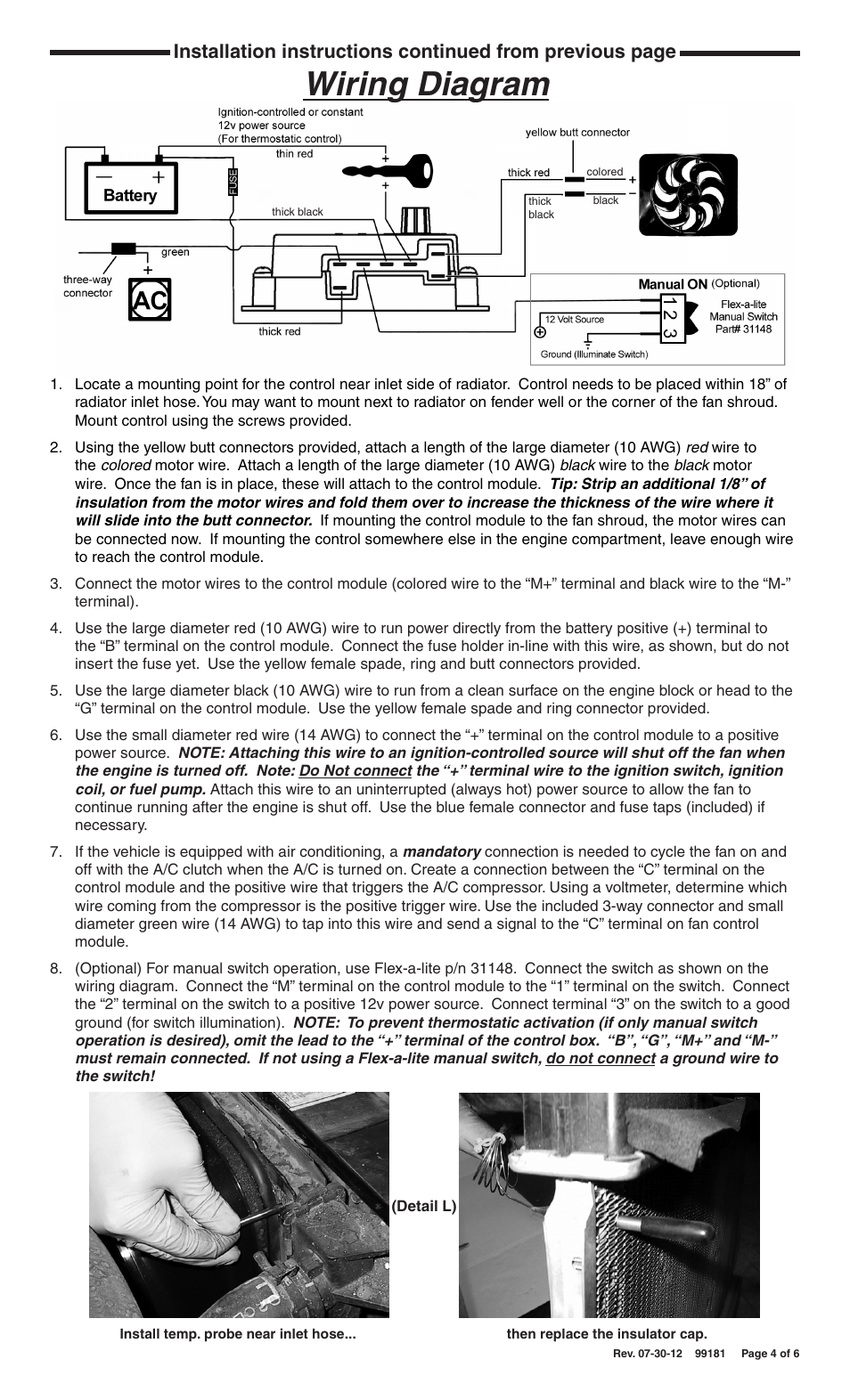 Wiring diagram | Flex-a-Lite 52181C3 Corvette Radiator & Fan Kits User Manual | Page 4 / 6