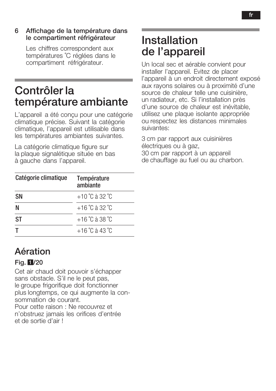 Contrôler la température ambiante, Installation de l'appareil, Aération | Neff K8351X1 User Manual | Page 45 / 101