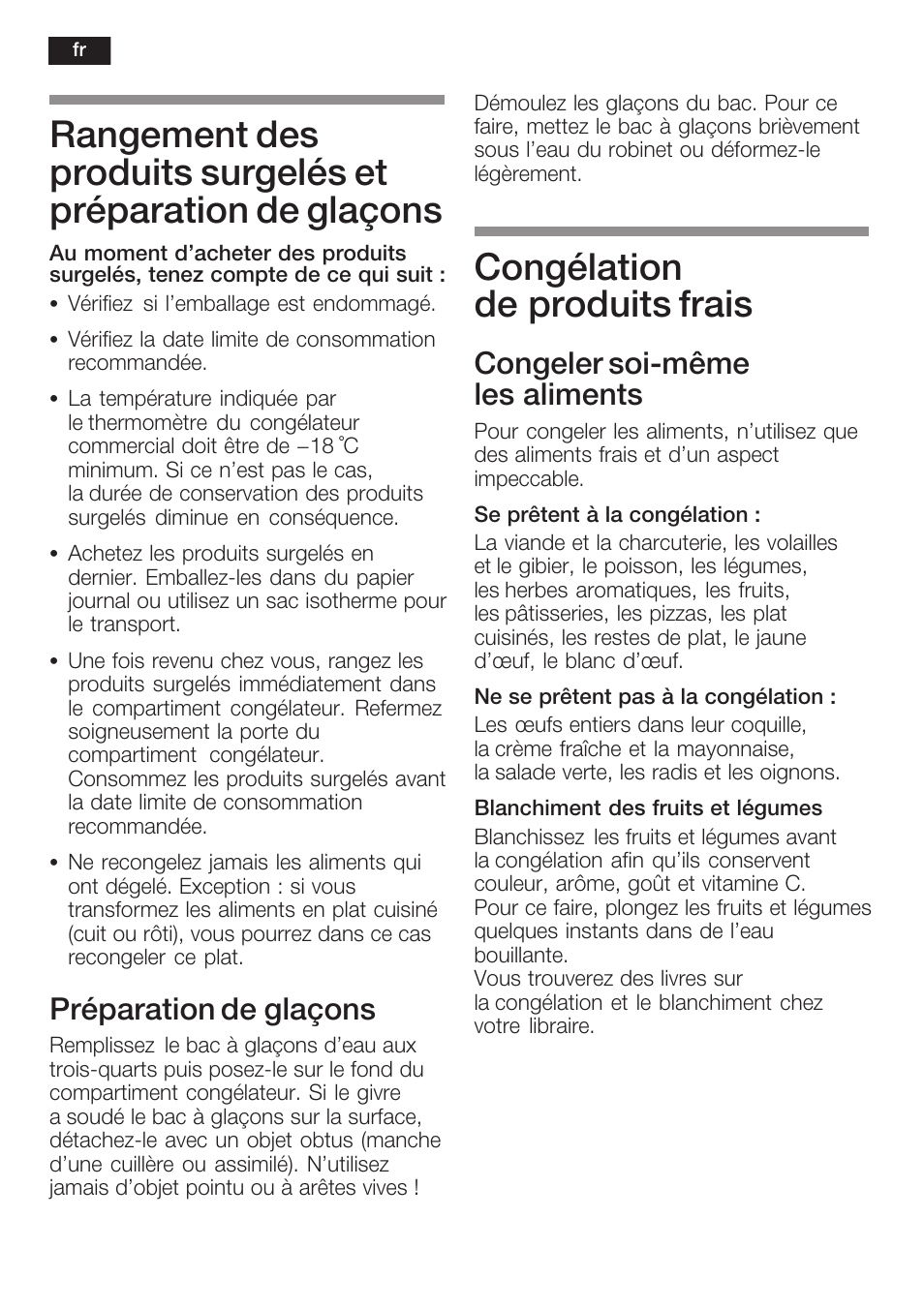 Congélation de produits frais, Préparation de glaçons, Congeler soićmême les aliments | Neff K8351X1 User Manual | Page 52 / 101