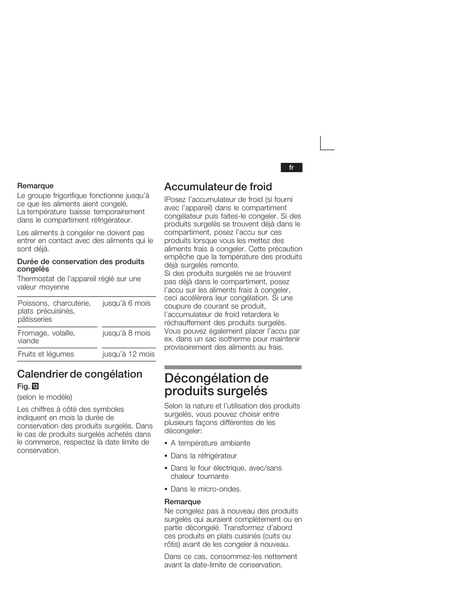 Décongélation de produits surgelés, Calendrier de congélation, Accumulateur de froid | Neff K9524X6 User Manual | Page 39 / 75