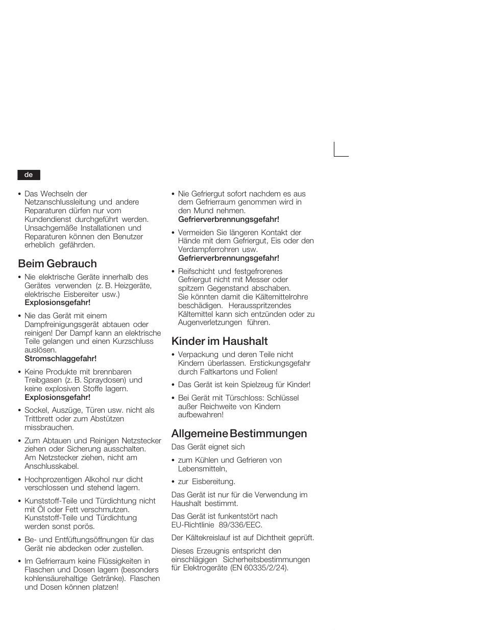 Beim gebrauch, Kinder im haushalt, Allgemeine bestimmungen | Neff K9524X6 User Manual | Page 6 / 75