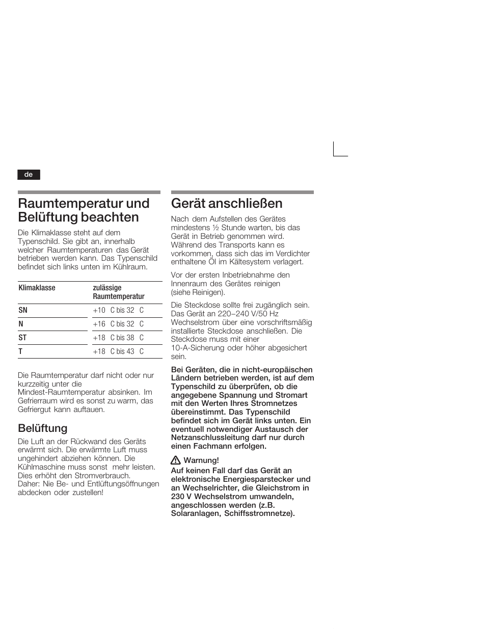 Raumtemperatur und belüftung beachten, Gerät anschließen, Belüftung | Neff K9524X6 User Manual | Page 8 / 75