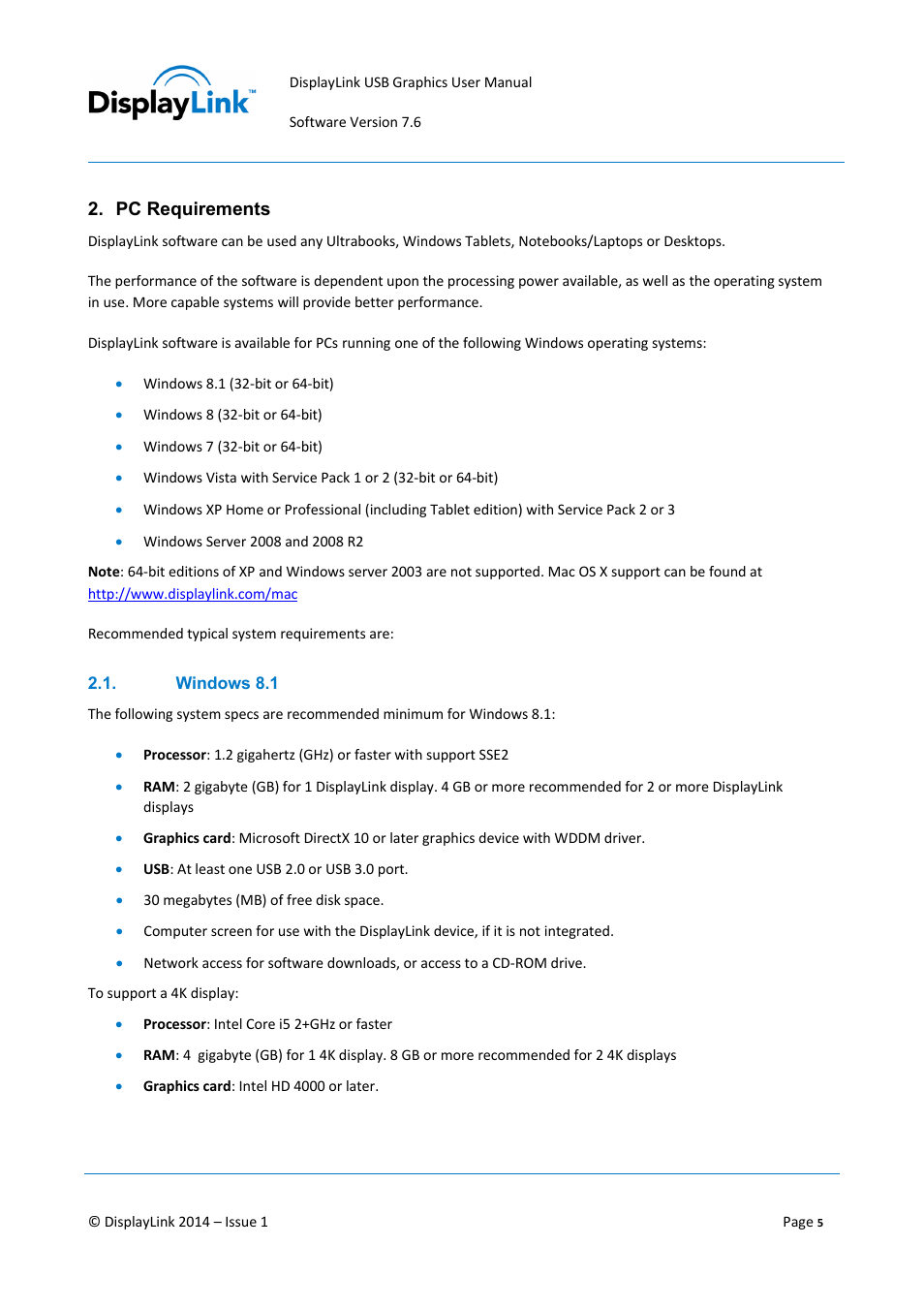 Pc requirements, Windows 8.1 | Hootoo HT-UD01 User Manual | Page 5 / 46