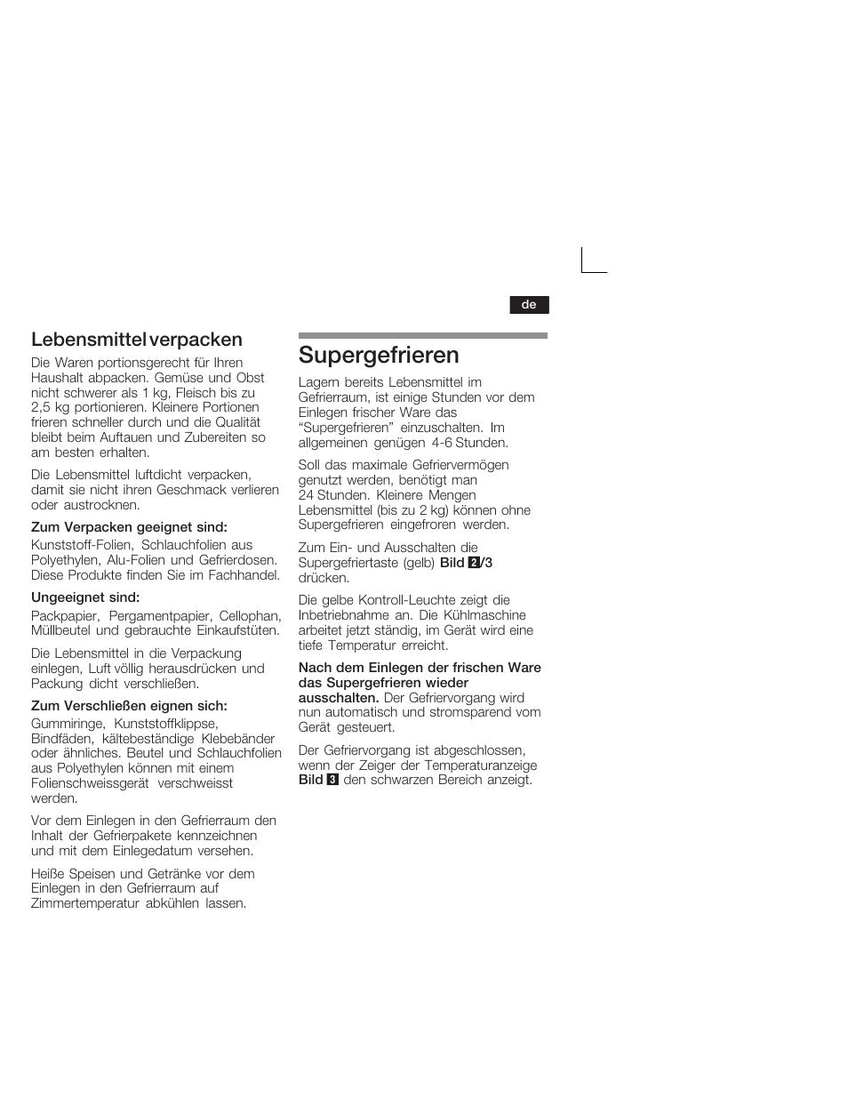 Supergefrieren, Lebensmittel verpacken | Neff G5624X6 EU User Manual | Page 11 / 65