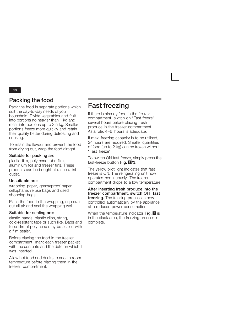 Fast freezing, Packing the food | Neff G5624X6 EU User Manual | Page 22 / 65