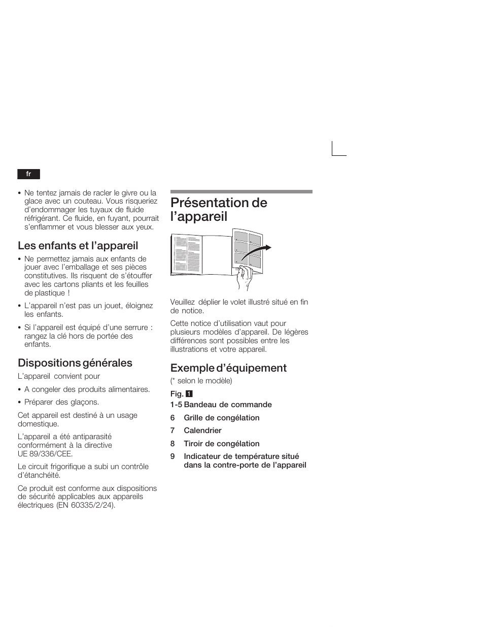 Présentation de l'appareil, Les enfants et l'appareil, Dispositions générales | Exemple d'équipement | Neff G5624X6 EU User Manual | Page 28 / 65