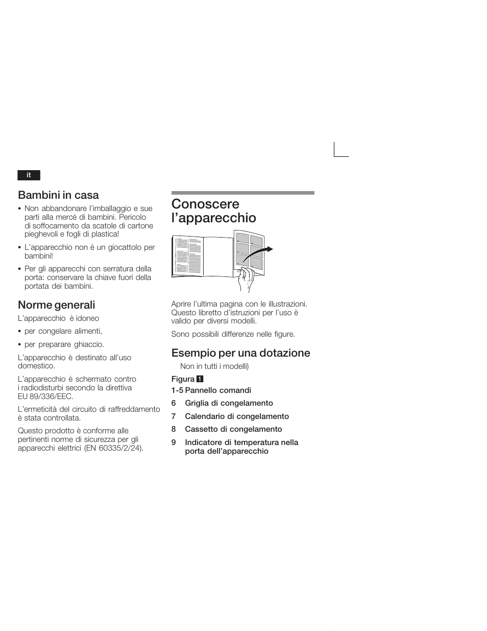 Conoscere l'apparecchio, Bambini in casa, Norme generali | Esempio per una dotazione | Neff G5624X6 EU User Manual | Page 40 / 65