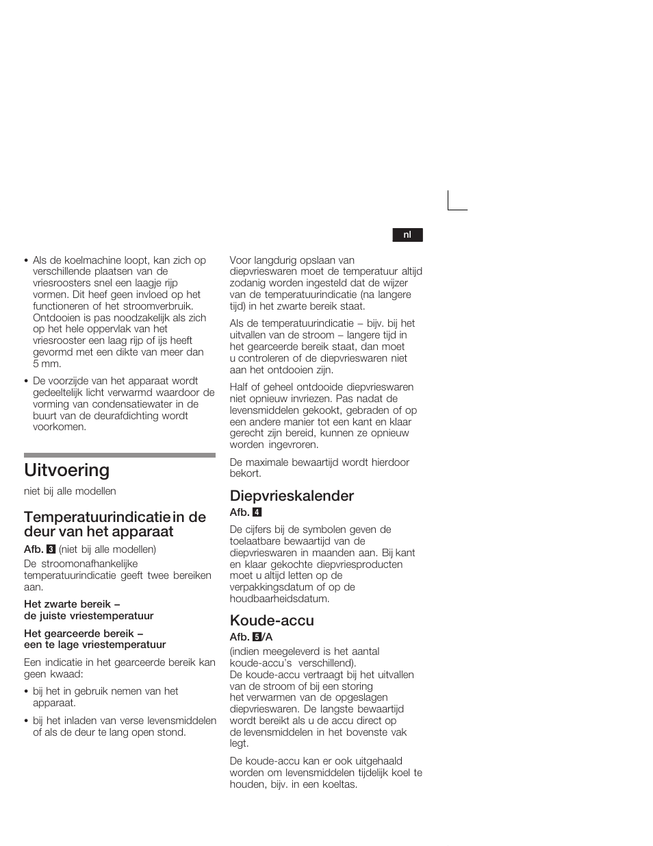 Uitvoering, Temperatuurindicatie in de deur van het apparaat, Diepvrieskalender | Koudećaccu | Neff G5624X6 EU User Manual | Page 55 / 65