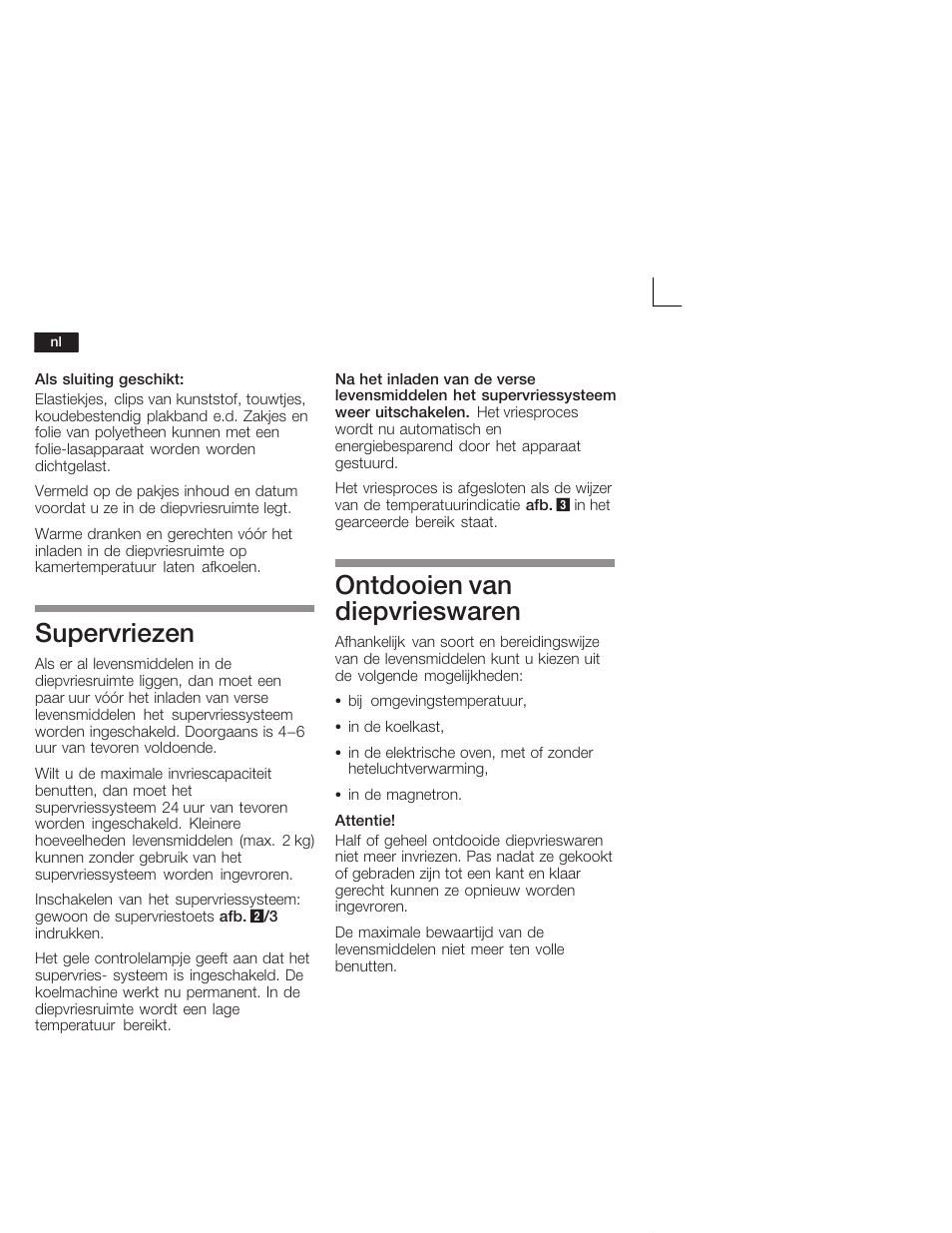 Supervriezen, Ontdooien van diepvrieswaren | Neff G5624X6 EU User Manual | Page 58 / 65