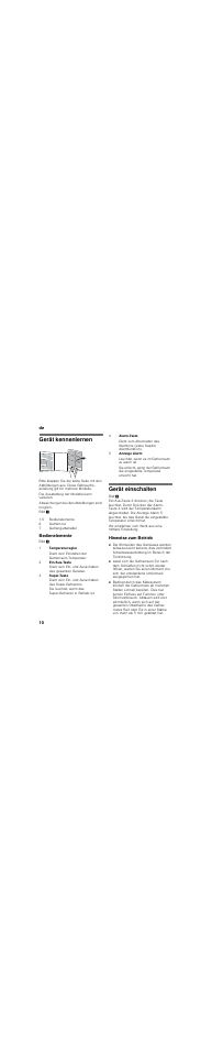 Gerät kennenlernen, Bedienelemente, Gerät einschalten | Hinweise zum betrieb, De 10 | Neff G5614X6 DE User Manual | Page 10 / 83