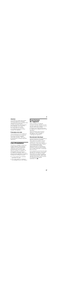 Aération, Profondeur de niche, Lieu d'installation | Branchement de l’appareil, Branchement électrique | Neff G5614X6 DE User Manual | Page 37 / 83