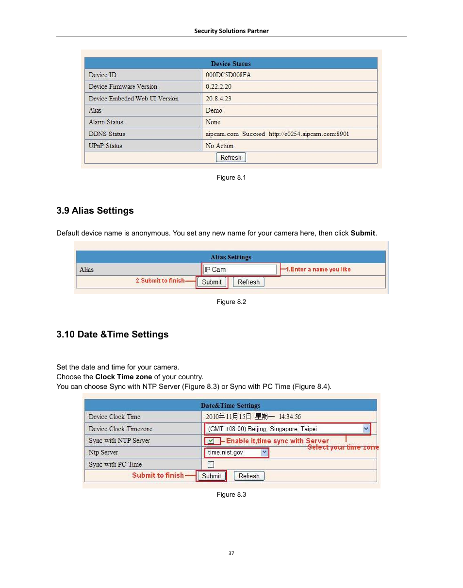 9aliassettings, 10date&timesettings, Lias | Ettings, 10 d, 9 alias settings, 10 date &time settings | Hootoo HT-IP006N User Manual | Page 37 / 55