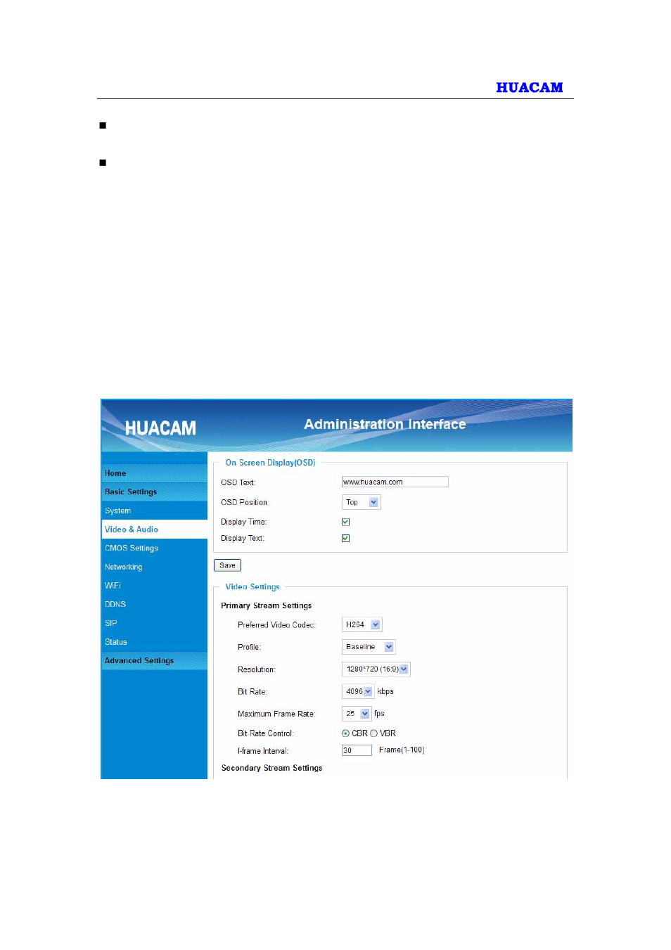 Video & audio setting page | HUACAM HCV712 User Manual | Page 16 / 43