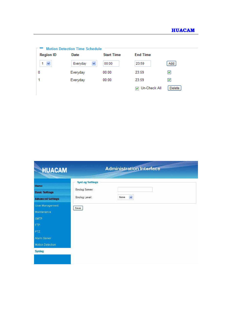 8 syslog settings page (troubleshooting) | HUACAM HCV712 User Manual | Page 34 / 43