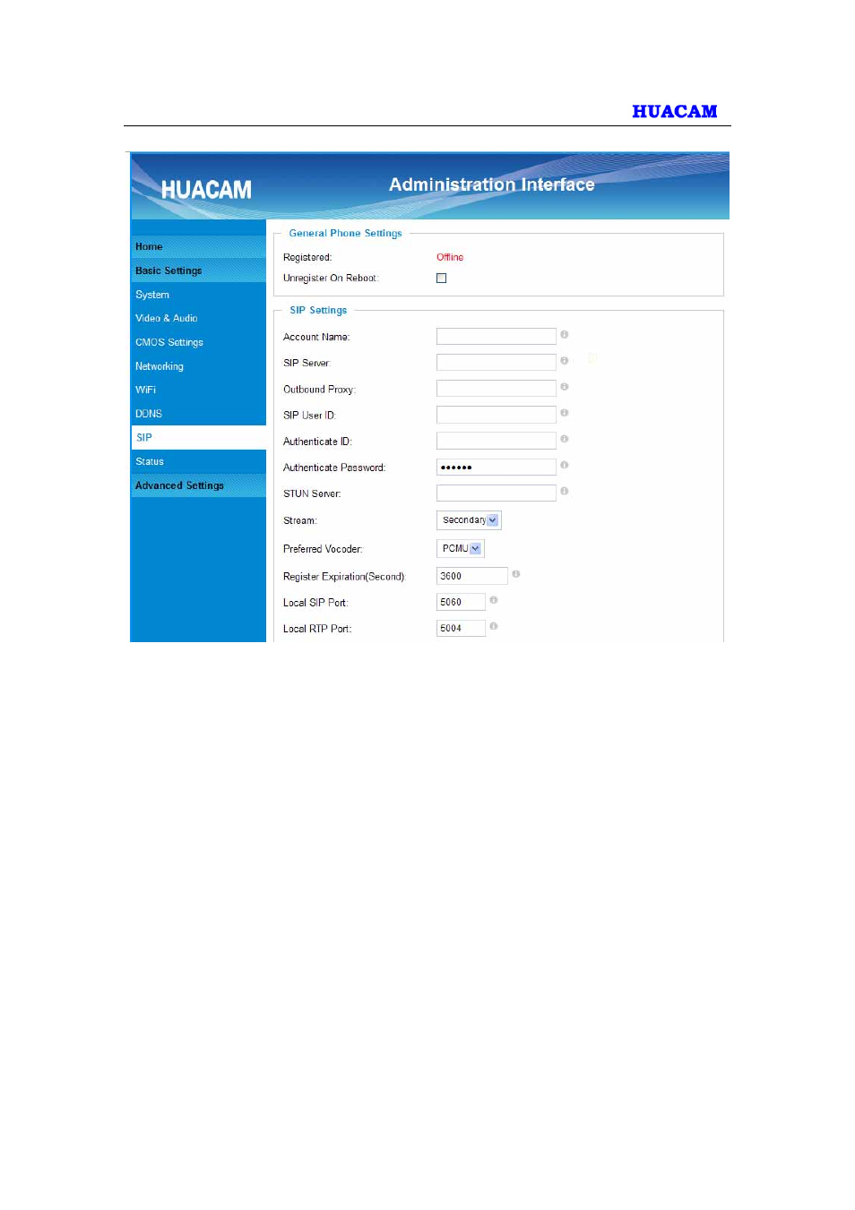 Status page | HUACAM HCV701 User Manual | Page 24 / 40