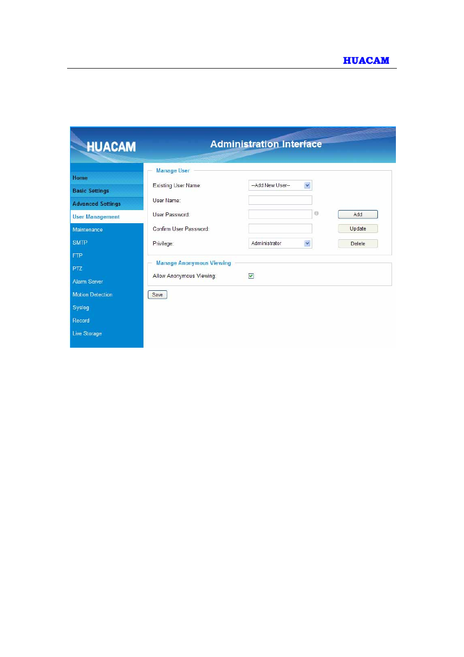 1 user management page, 2 maintenance page | HUACAM HCV701 User Manual | Page 26 / 40