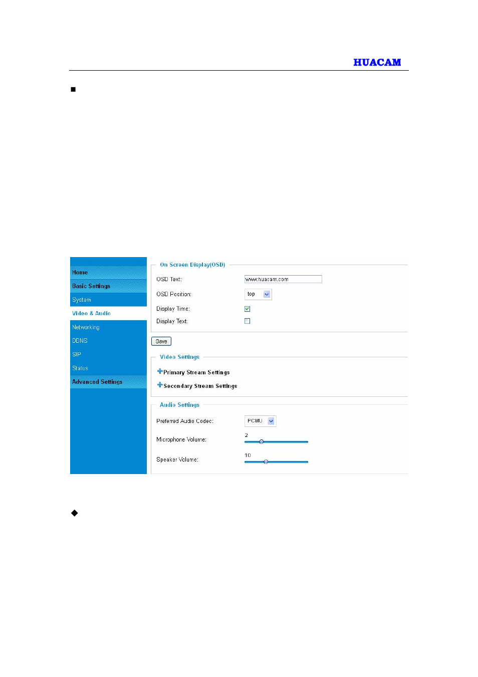 Video & audio setting page | HUACAM HCV203 User Manual | Page 16 / 38