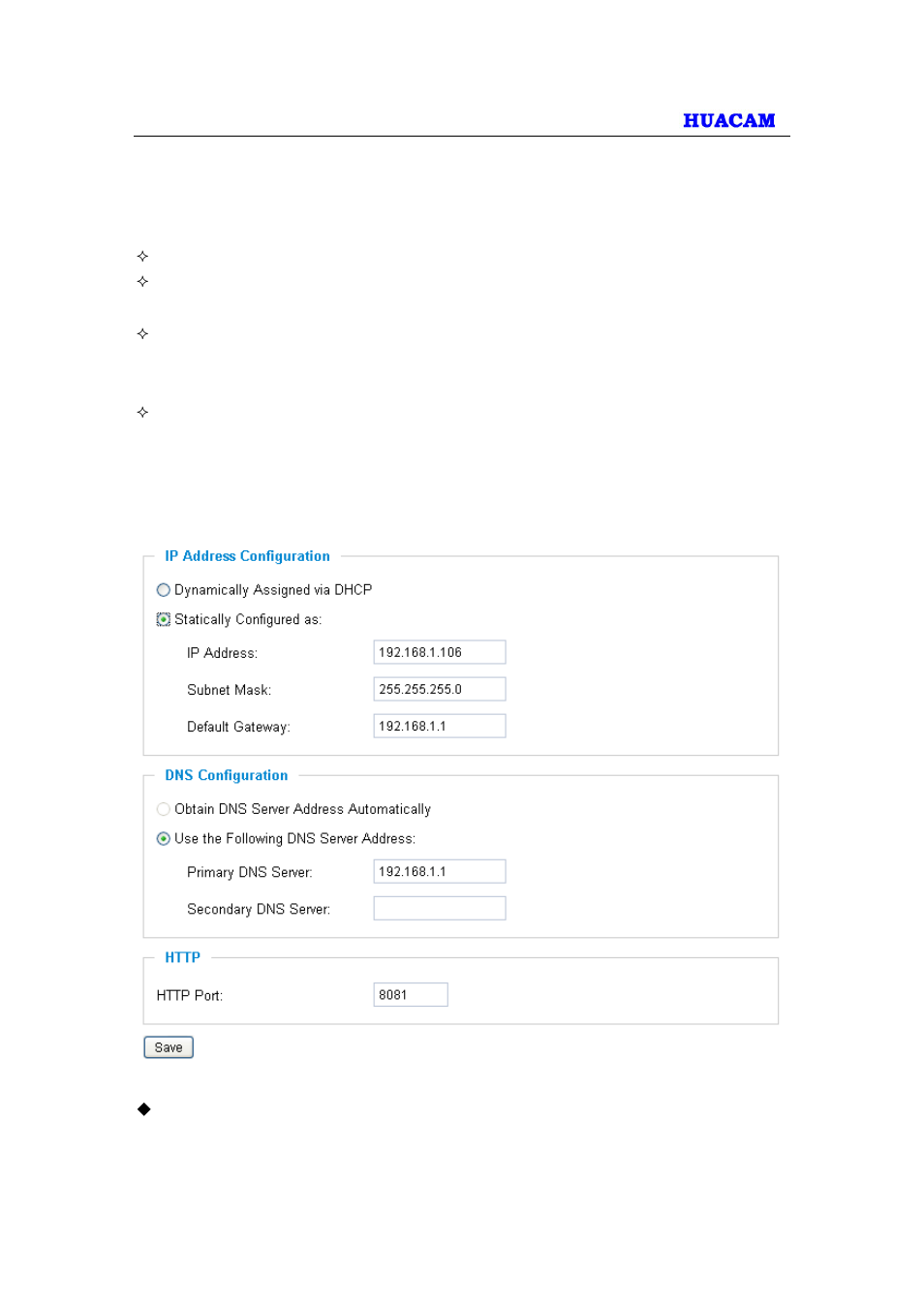 Networking setting page | HUACAM HCV203 User Manual | Page 18 / 38