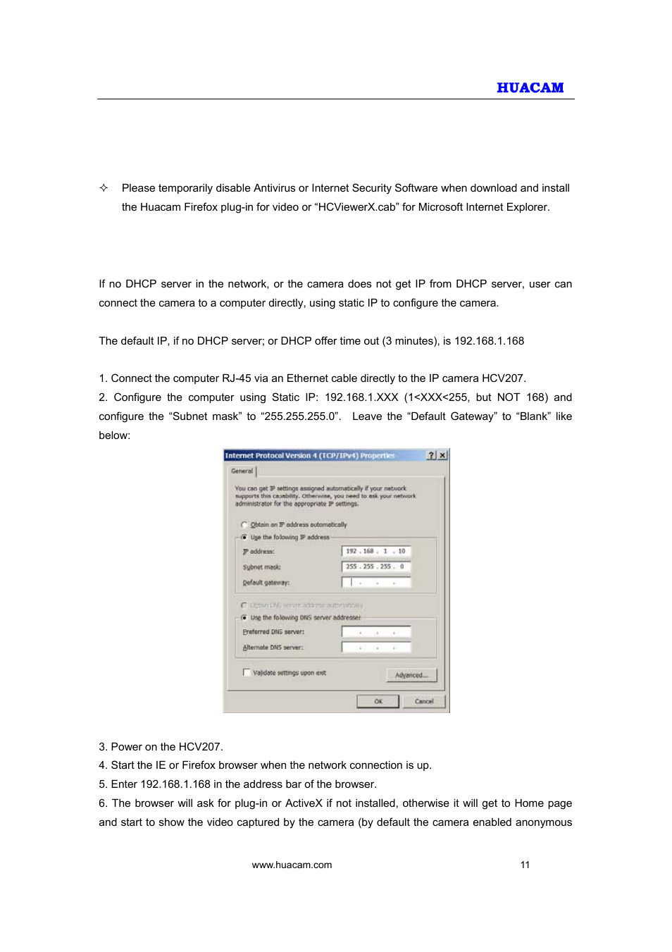 HUACAM HCV207 User Manual | Page 11 / 38