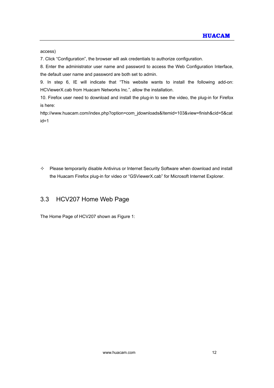 3 hcv207 home web page | HUACAM HCV207 User Manual | Page 12 / 38