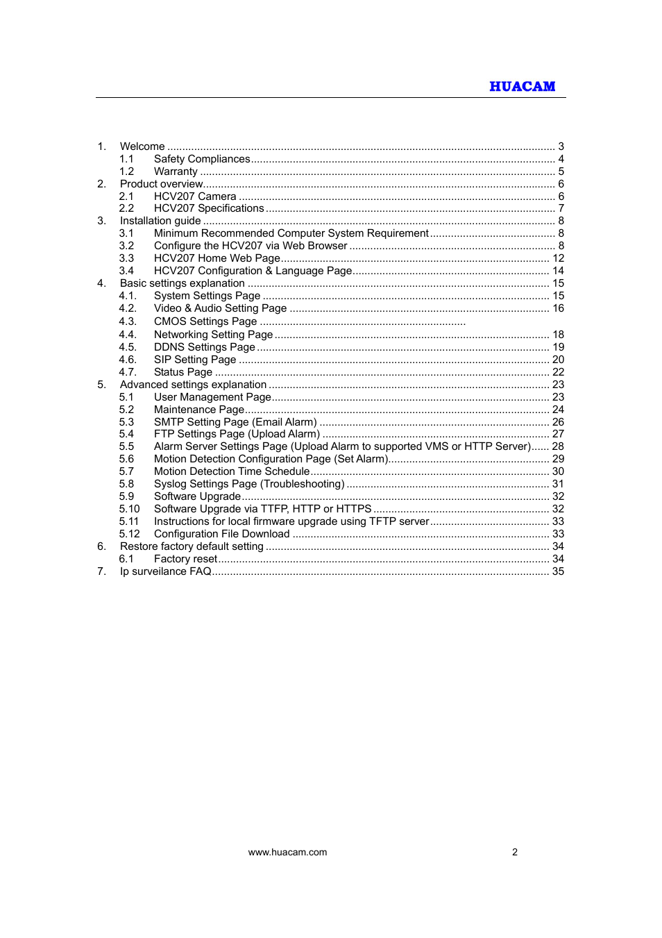 HUACAM HCV207 User Manual | Page 2 / 38