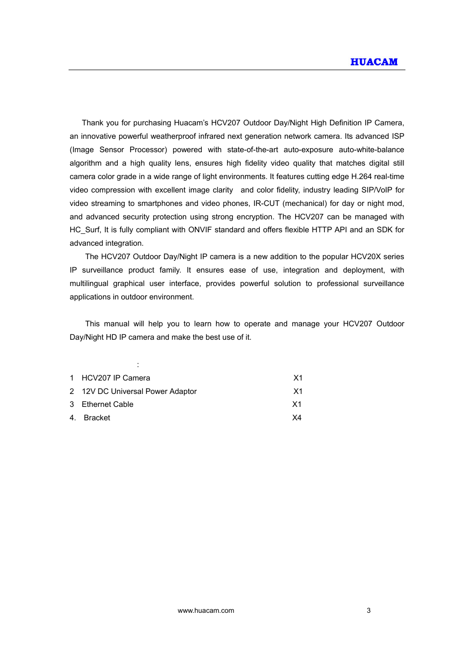 Welcome | HUACAM HCV207 User Manual | Page 3 / 38