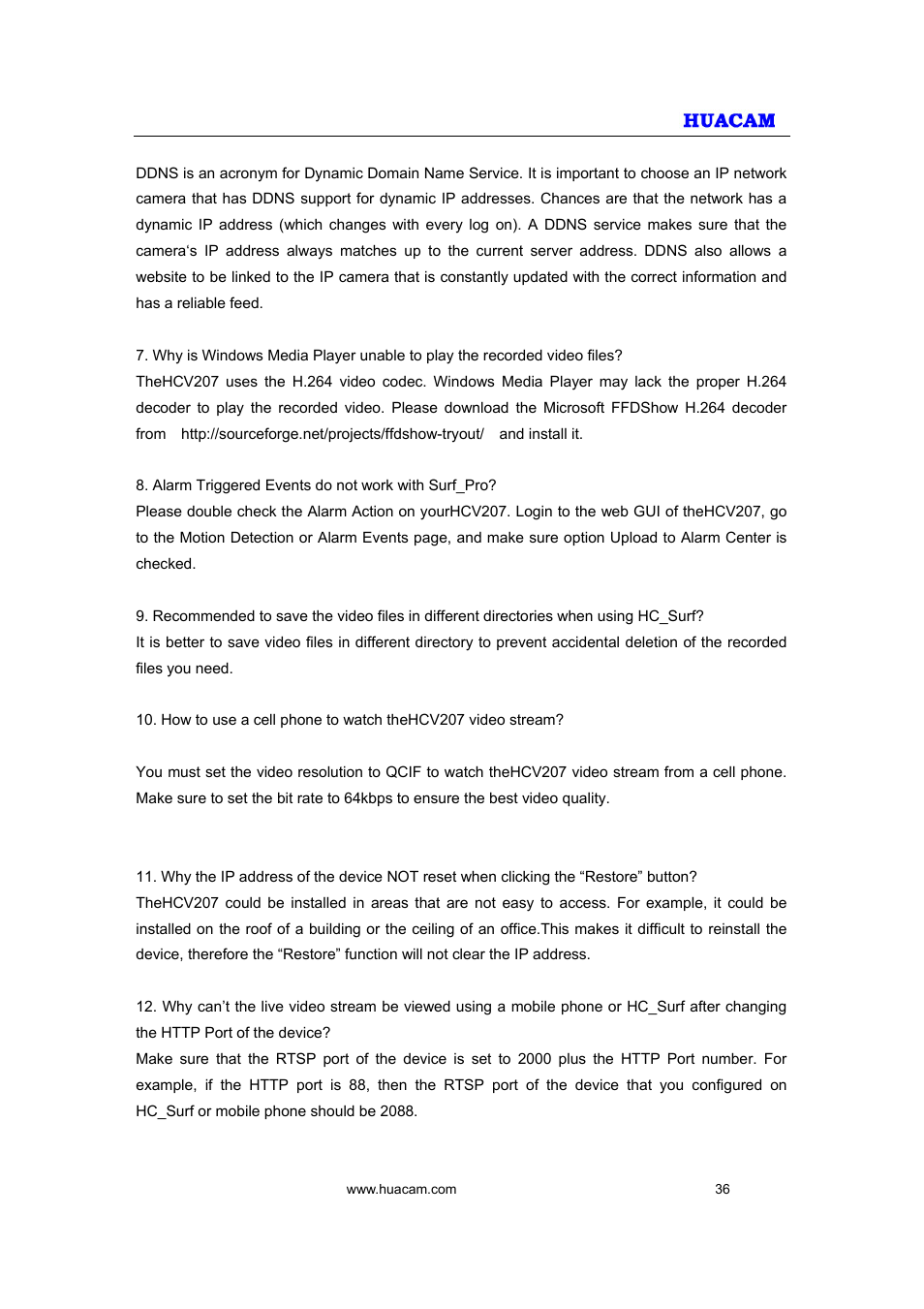 HUACAM HCV207 User Manual | Page 36 / 38
