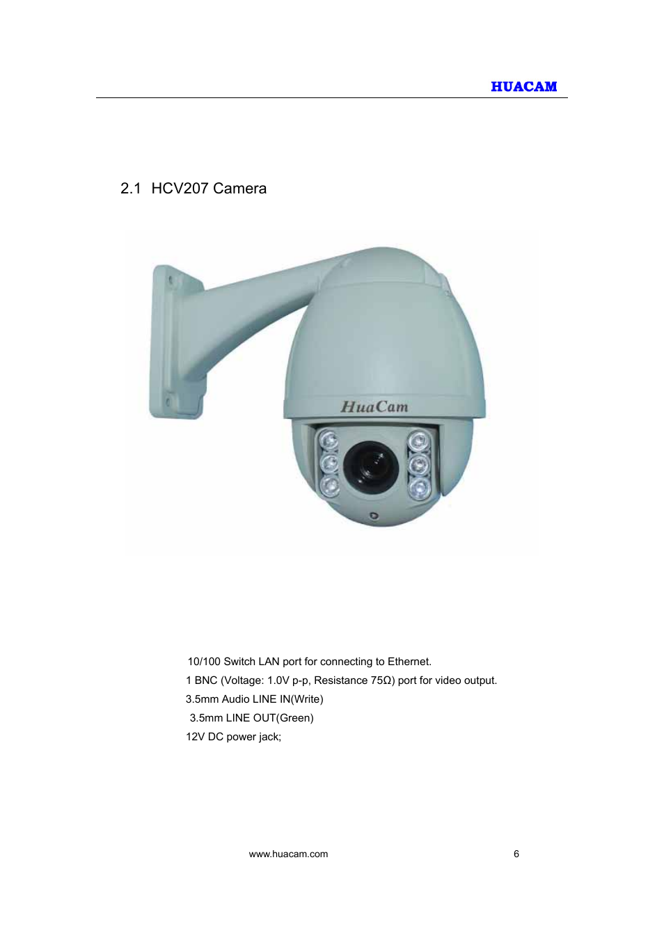 Product overview, 1 hcv207 camera | HUACAM HCV207 User Manual | Page 6 / 38