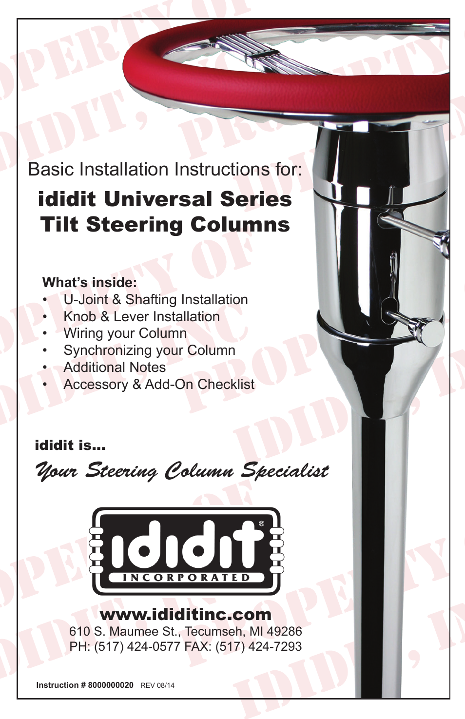 ididit Universal Steering Column: Universal Tilt User Manual | 8 pages