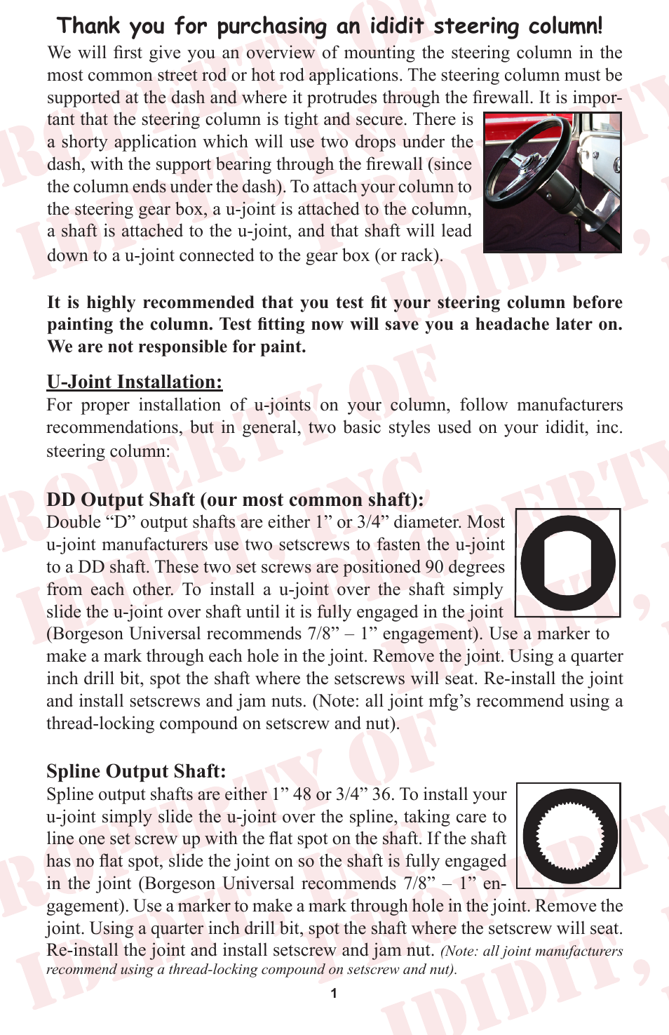 ididit Universal Steering Column: Universal Shorty Tilt User Manual | Page 2 / 8