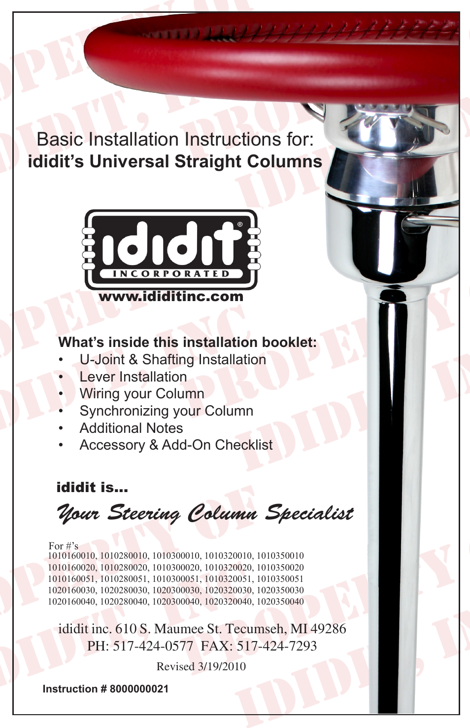 ididit Universal Steering Column: Universal Straight User Manual | 8 pages