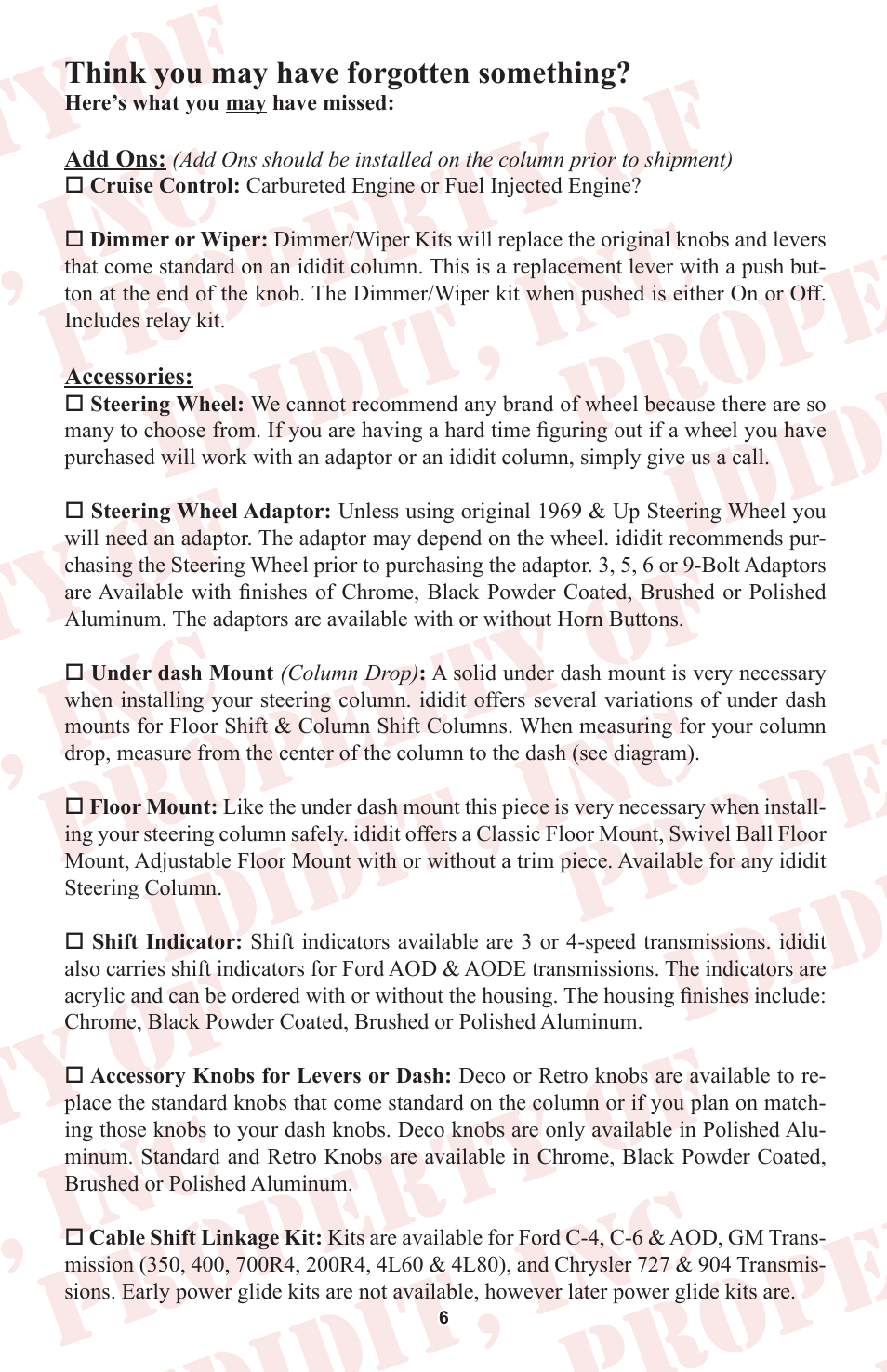 Think you may have forgotten something | ididit Universal Steering Column: Universal Straight User Manual | Page 7 / 8