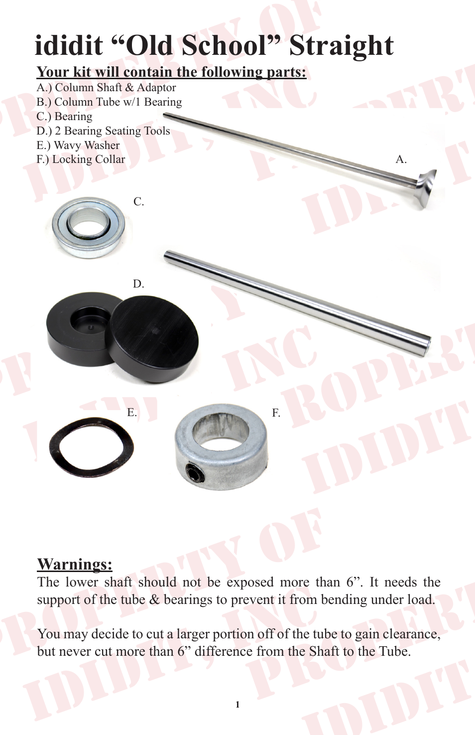 ididit Universal Steering Column: Old School Straight Column User Manual | Page 2 / 4