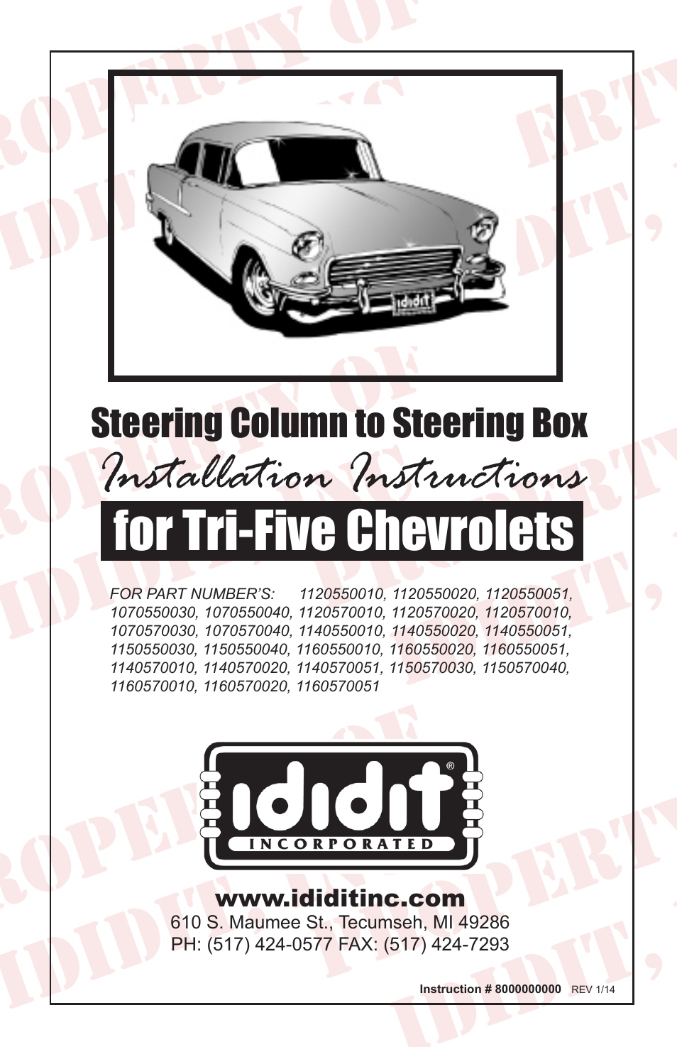 ididit Retrofit Steering Column: Tri-Five Chevy User Manual | 18 pages