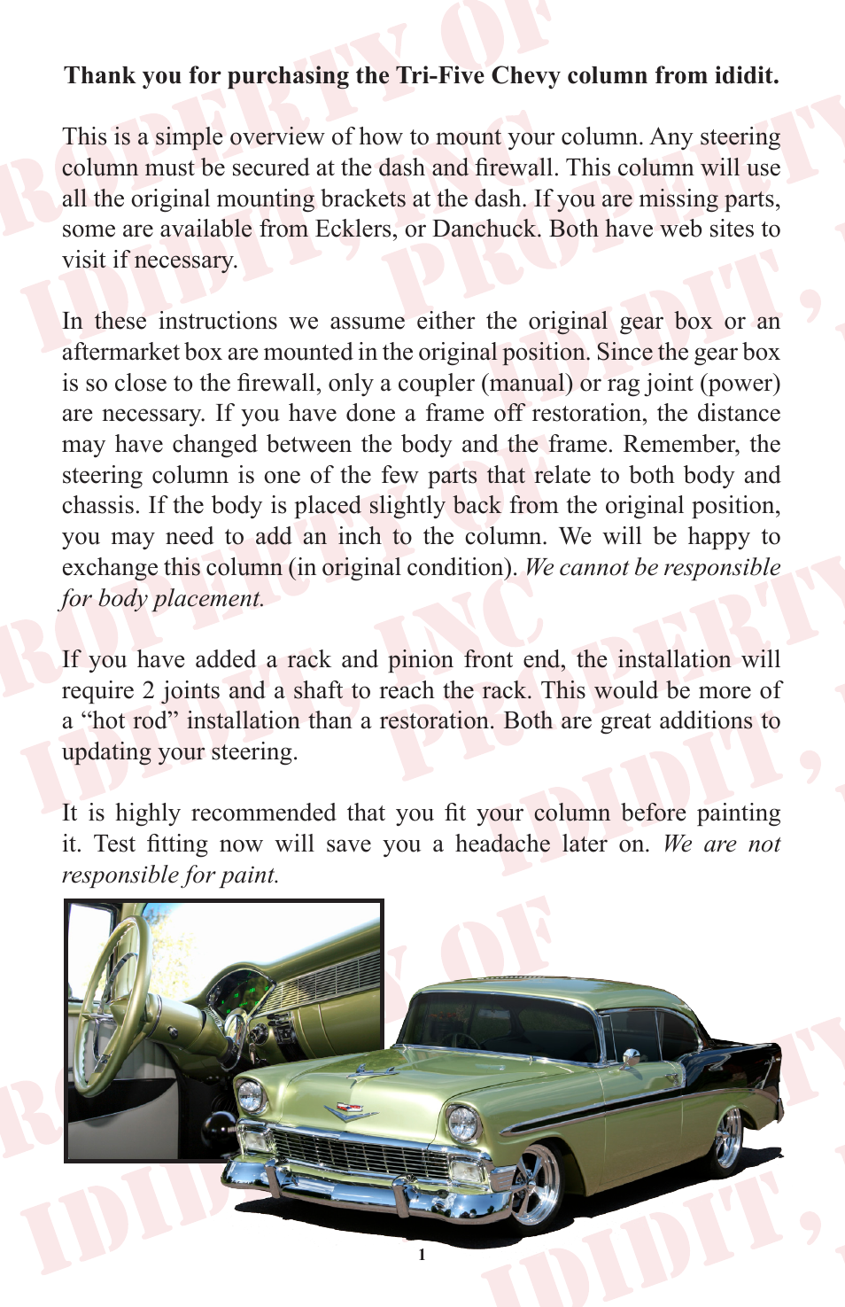 ididit Retrofit Steering Column: Tri-Five Chevy User Manual | Page 2 / 18