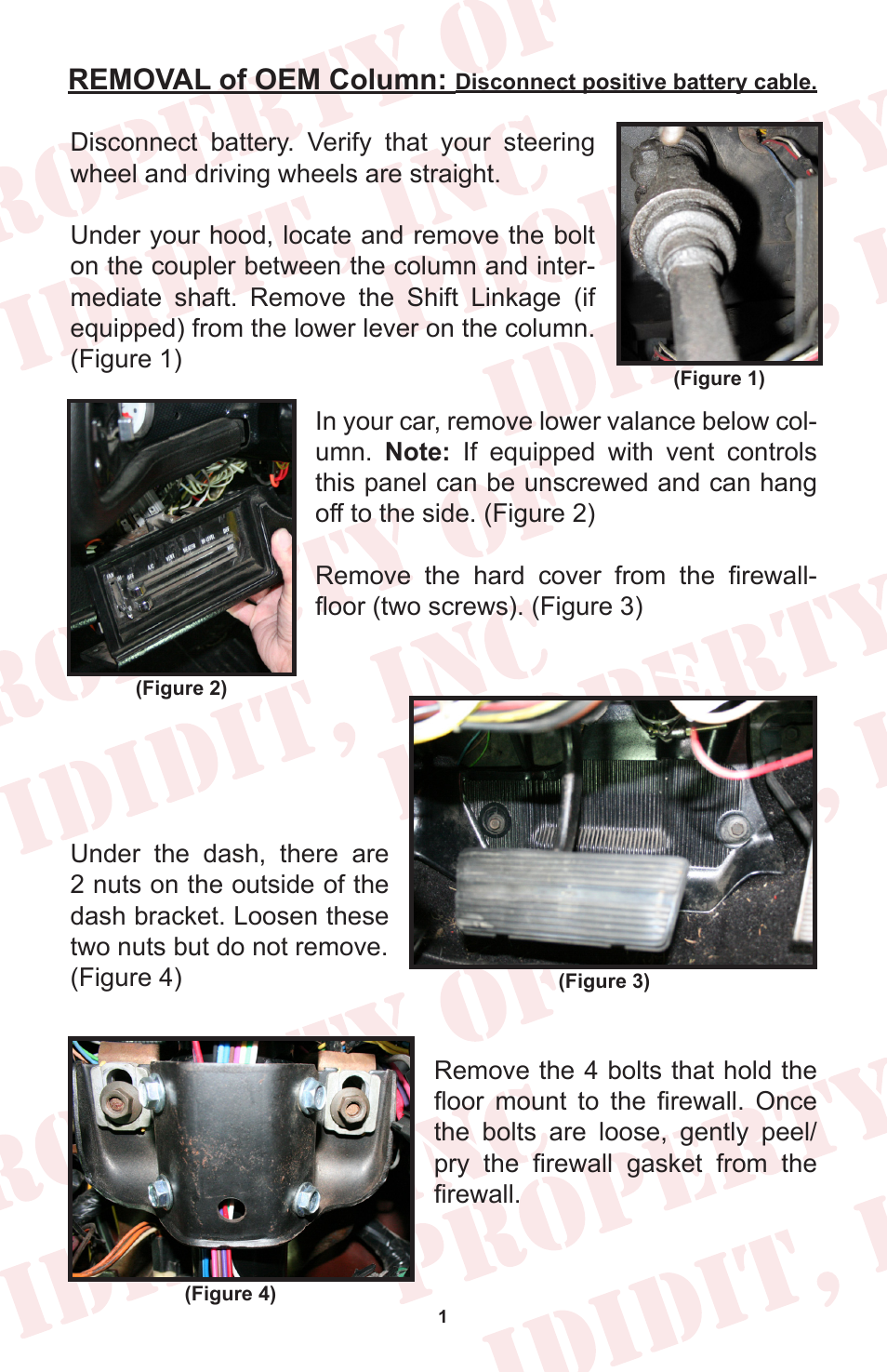 Removal of oem column | ididit Retrofit Steering Column: 1970-75 Camaro User Manual | Page 3 / 12