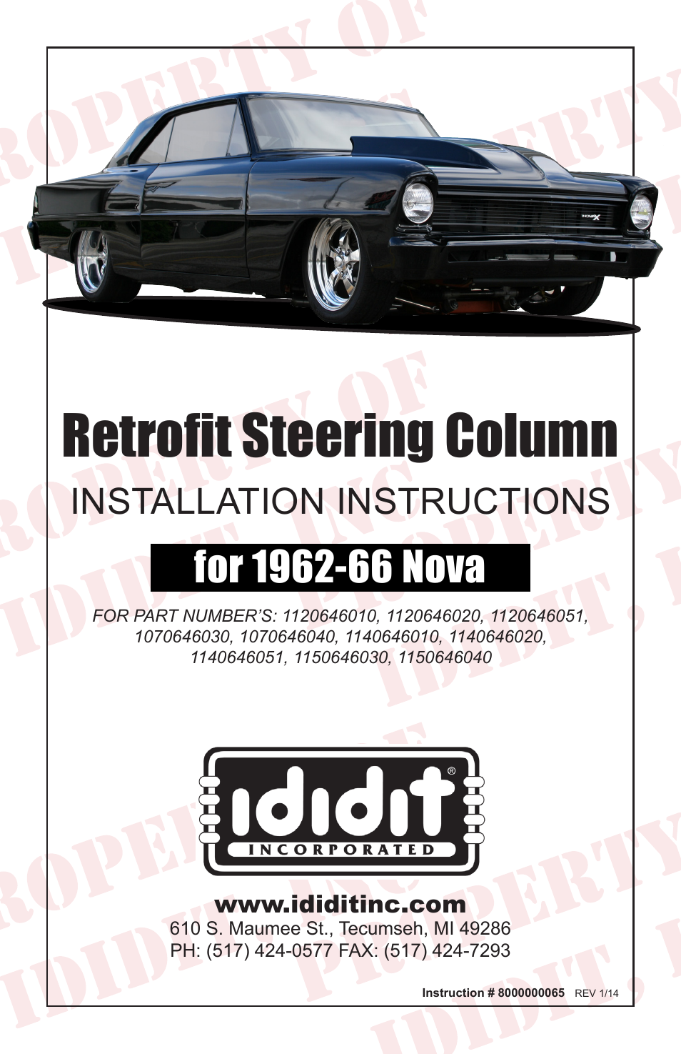 ididit Retrofit Steering Column: 1962-66 Nova User Manual | 12 pages