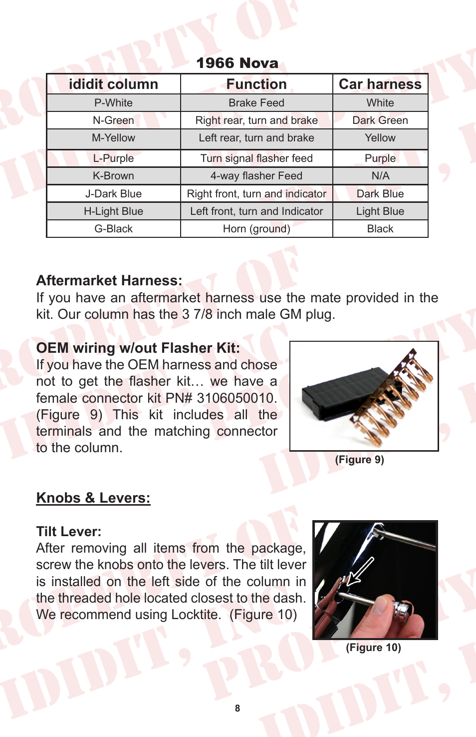 1966 nova ididit column function car harness, Aftermarket harness, Oem wiring w/out flasher kit | Knobs & levers | ididit Retrofit Steering Column: 1962-66 Nova User Manual | Page 10 / 12