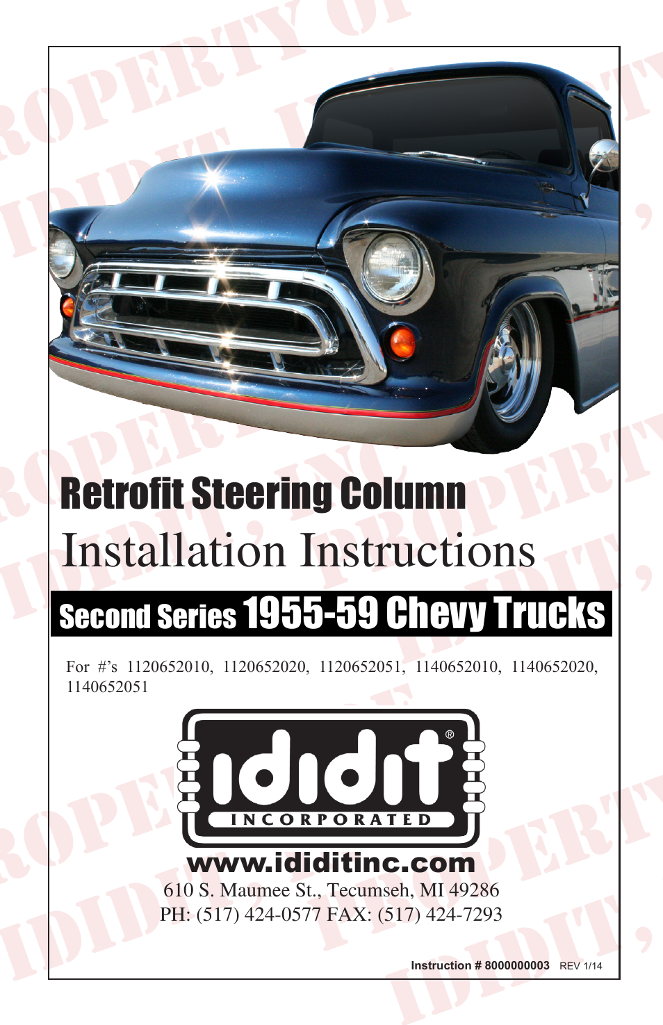 ididit Retrofit Steering Column: 1955-59 Chevy Truck User Manual | 12 pages