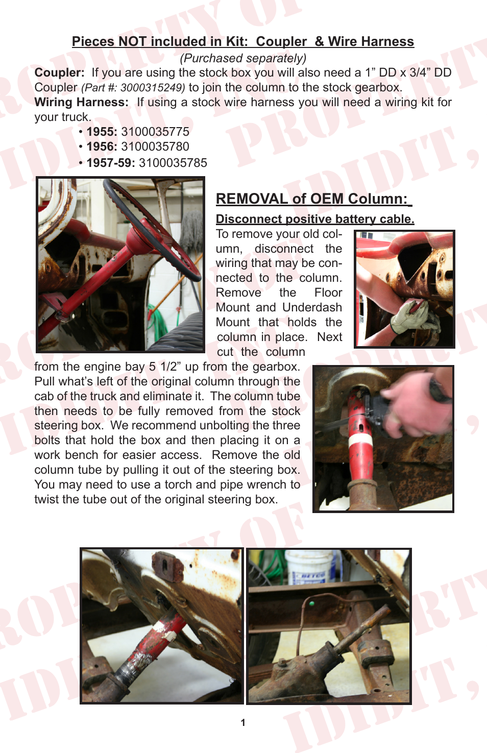 Removal of oem column | ididit Retrofit Steering Column: 1955-59 Chevy Truck User Manual | Page 3 / 12