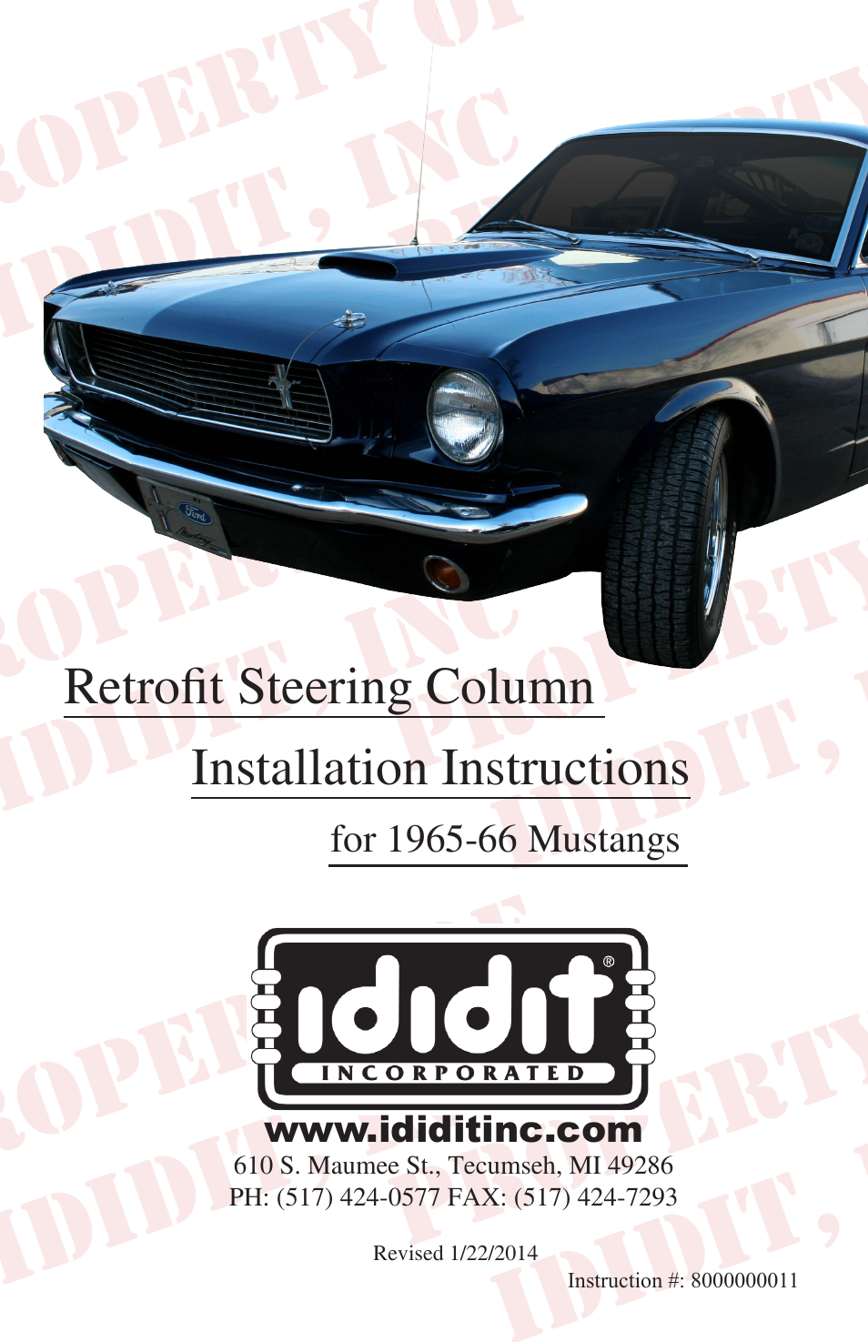 ididit Retrofit Steering Column: 1965-66 Mustang User Manual | 8 pages