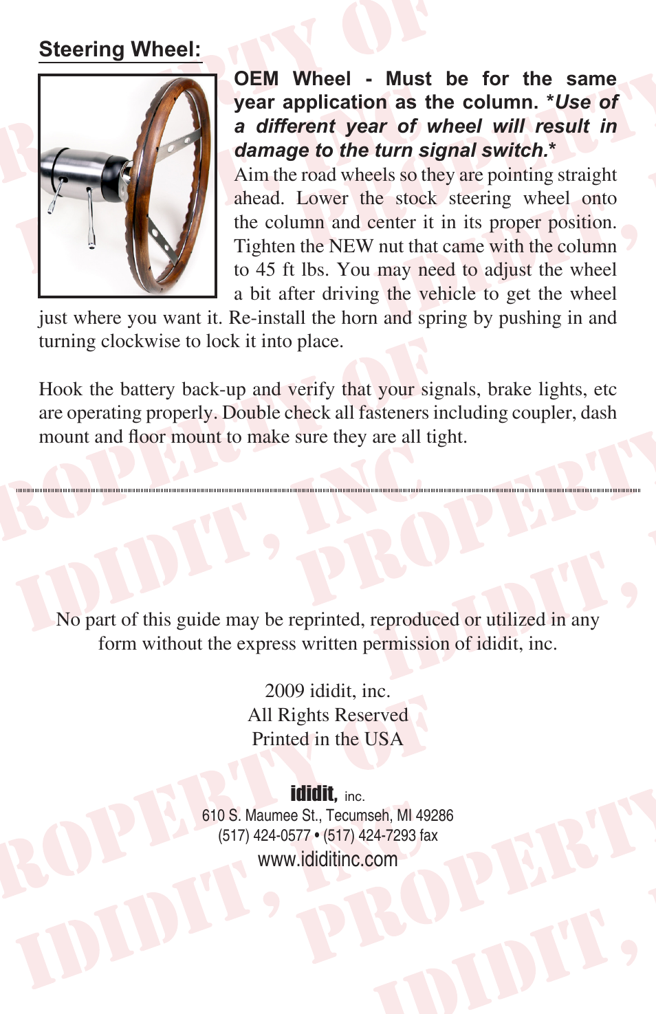 Steering wheel | ididit Retrofit Steering Column: 1967 Mustang User Manual | Page 8 / 8